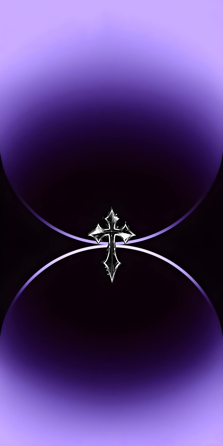 Elevate your device with this silver religious cross 4K wallpaper featuring a mystical violet aura background. This high-definition wallpaper offers a spiritual and modern aesthetic for any iPhone or mobile screen.