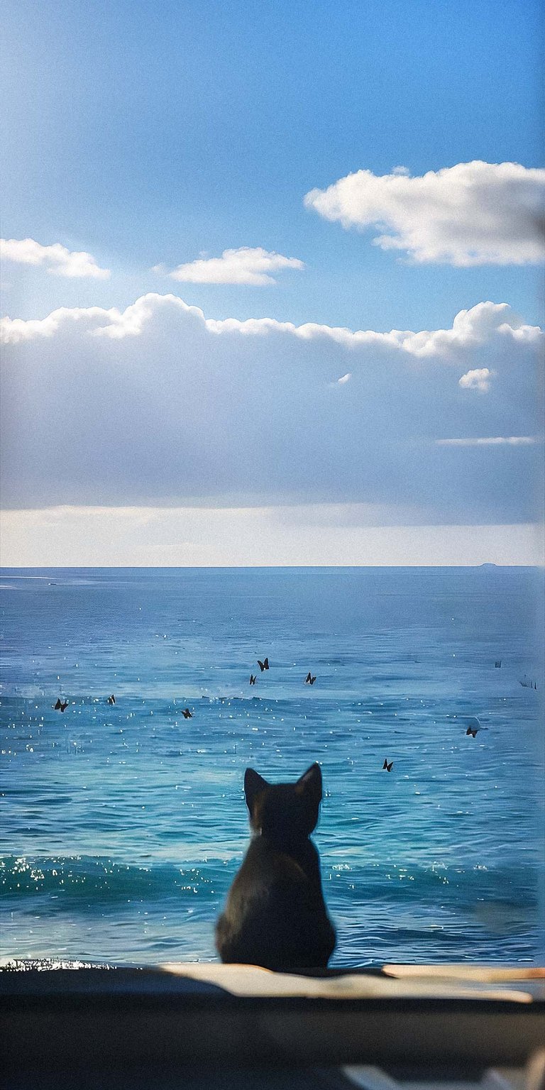 Little cat looking at ocean wallpaper 4k iPhone