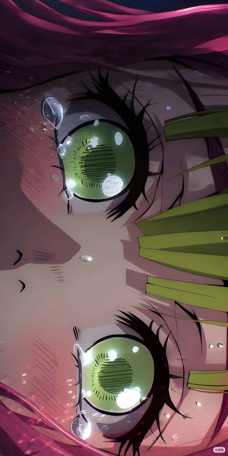 This stunning Mitsuri Kanroji 4K wallpaper captures the character's expressive green eyes and the tears streaming down her face, perfect for your iPhone. The pink hair and green accents create a visually striking image that you'll love as a wallpaper.