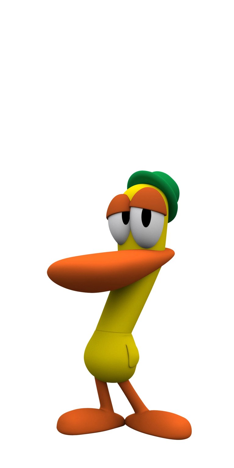 Enjoy this Pocoyo's Pato 4K wallpaper for your iPhone, showcasing his green hat and orange bill. This adorable wallpaper captures Pato in a playful pose, making it a delightful addition to your phone.