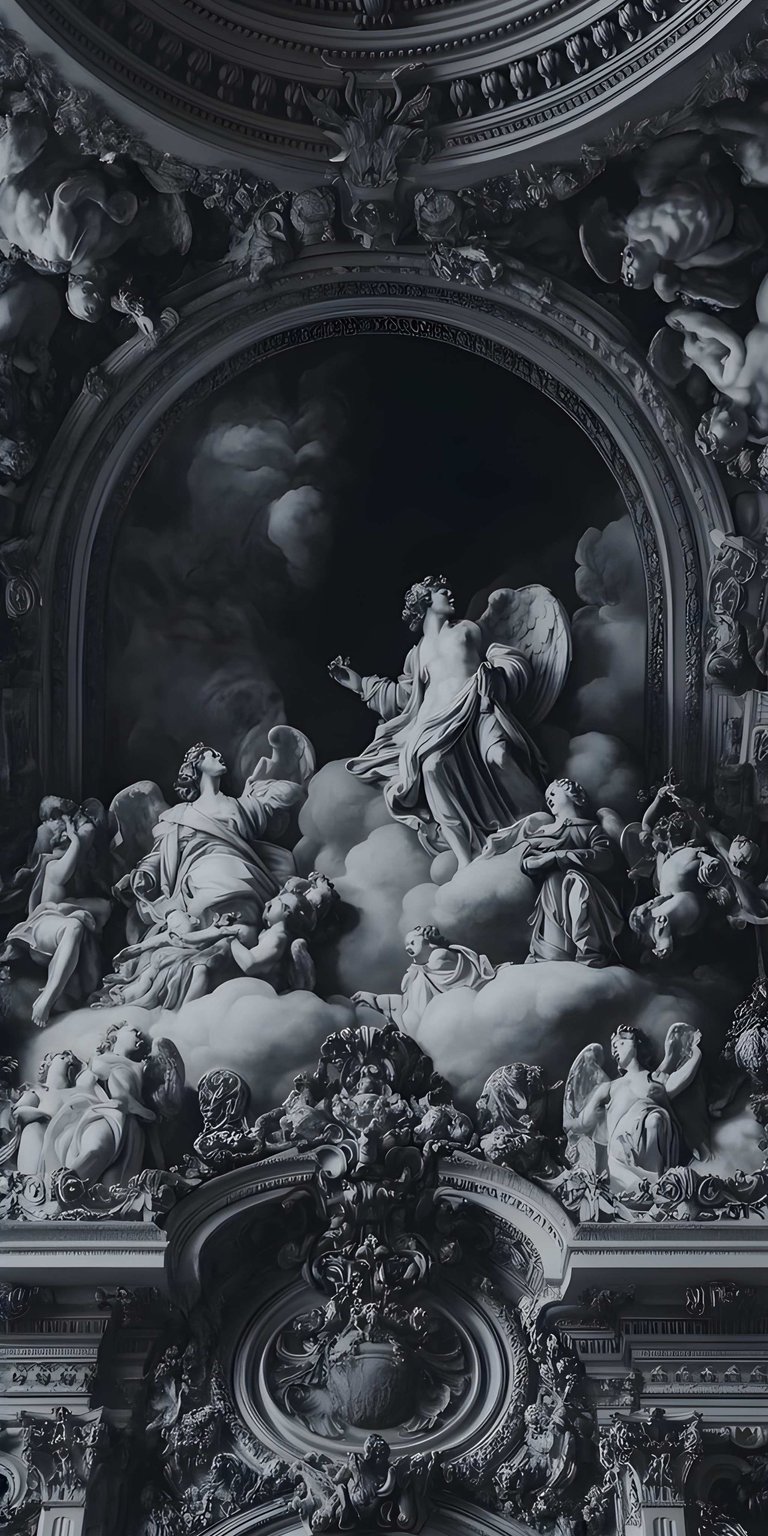 This religious art 4K wallpaper captures a dramatic Renaissance angel sculpture in a moody, classical setting. Elevate your mobile device with this artistic wallpaper that brings timeless architectural details to your phone screen.