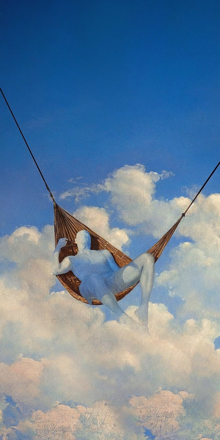 Sky Hammock 4K wallpaper showcasing a person relaxing in a suspended hammock against bright blue sky and soft clouds. This wallpaper gives your iPhone a calm and airy look, ideal for Aesthetic wallpapers fans.