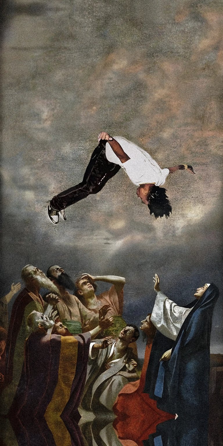 This Playboi Carti 4K wallpaper is perfect for your iPhone. It shows Carti doing a backflip in the sky above awestruck onlookers, creating a cool and unique wallpaper.