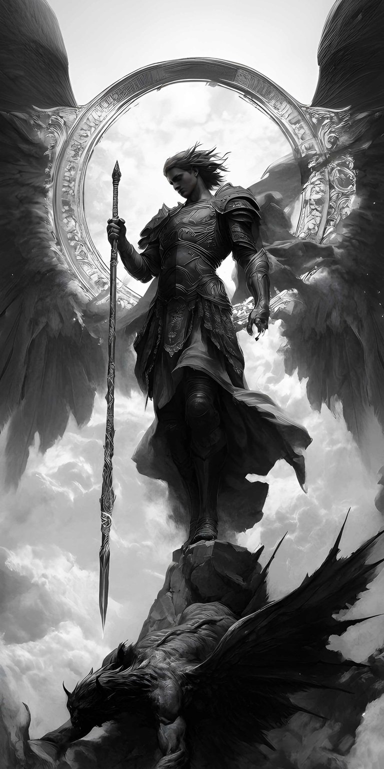 Dark Angel 4K wallpaper featuring a dramatic grayscale winged warrior statue and intense shadows. This wallpaper enhances your iPhone with bold contrast and sculpted details, perfect for Aesthetic wallpapers lovers.