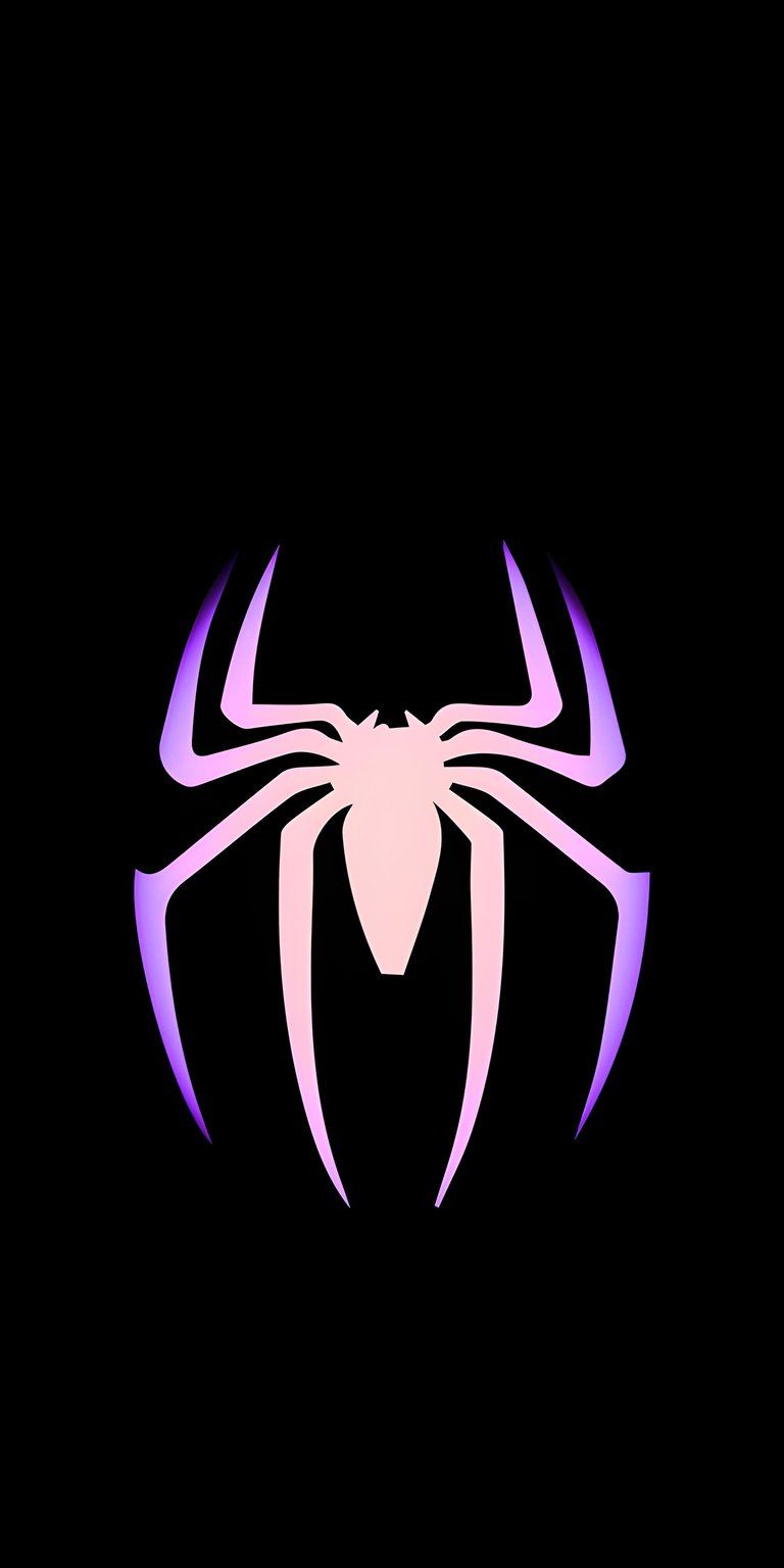 Spider Man AMOLED wallpaper featuring a glowing purple spider emblem centered on a deep black background. This OLED / AMOLED wallpaper creates bold contrast and looks stunning on iPhone lock screen and home screen.