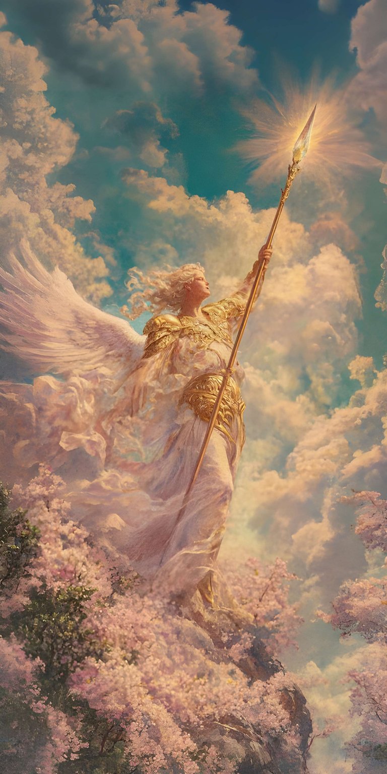 Golden Angel 4K wallpaper featuring radiant wings, glowing sky, and soft heavenly light. This wallpaper is optimized for iPhone and fits perfectly into aesthetic wallpapers with its warm tones and dramatic clouds.