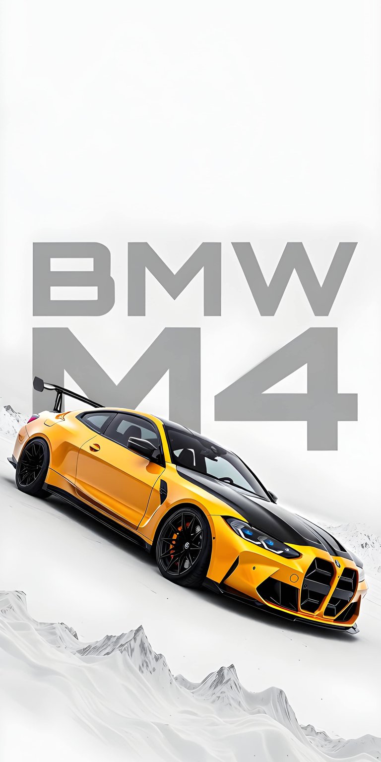 Download this stunning BMW M4 4K wallpaper for your iPhone, showcasing its sleek yellow paint, black rims, and bold rear spoiler. This wallpaper captures the car's dynamic design and will enhance your mobile device.