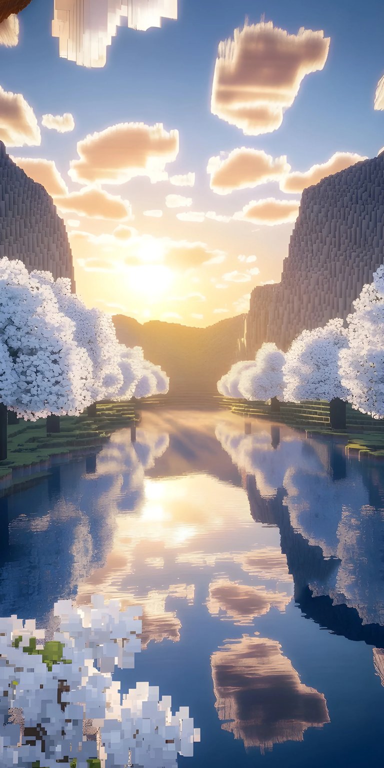 Minecraft nature water and rock formation wallpaper for iPhone HD