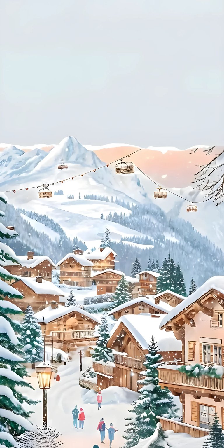 Snowy village art wallpaper for iOS HD