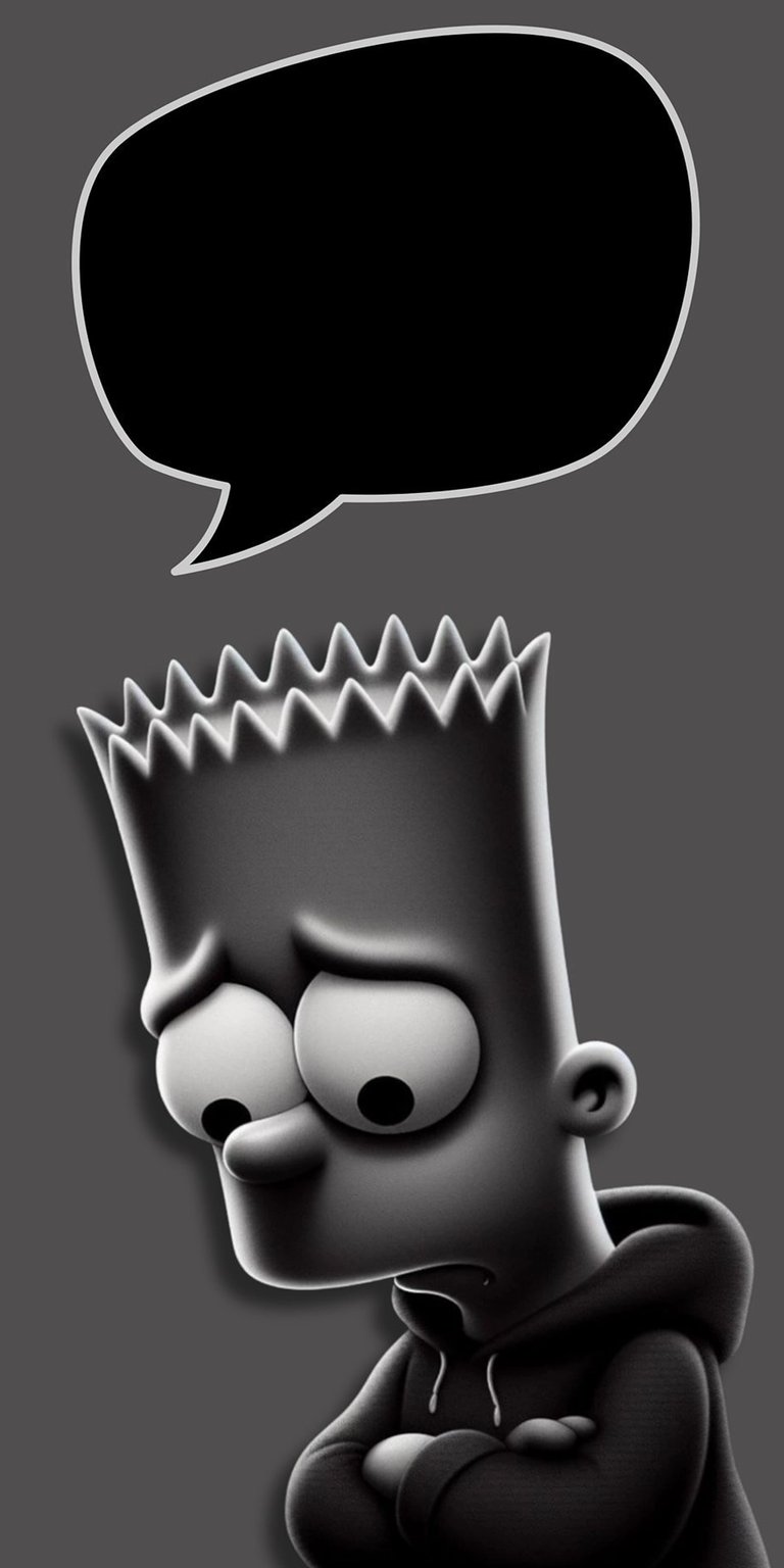 The 3D image is a smartphone lock screen featuring a black and white wallpaper of the animated character Bart Simpson in full 4K detail