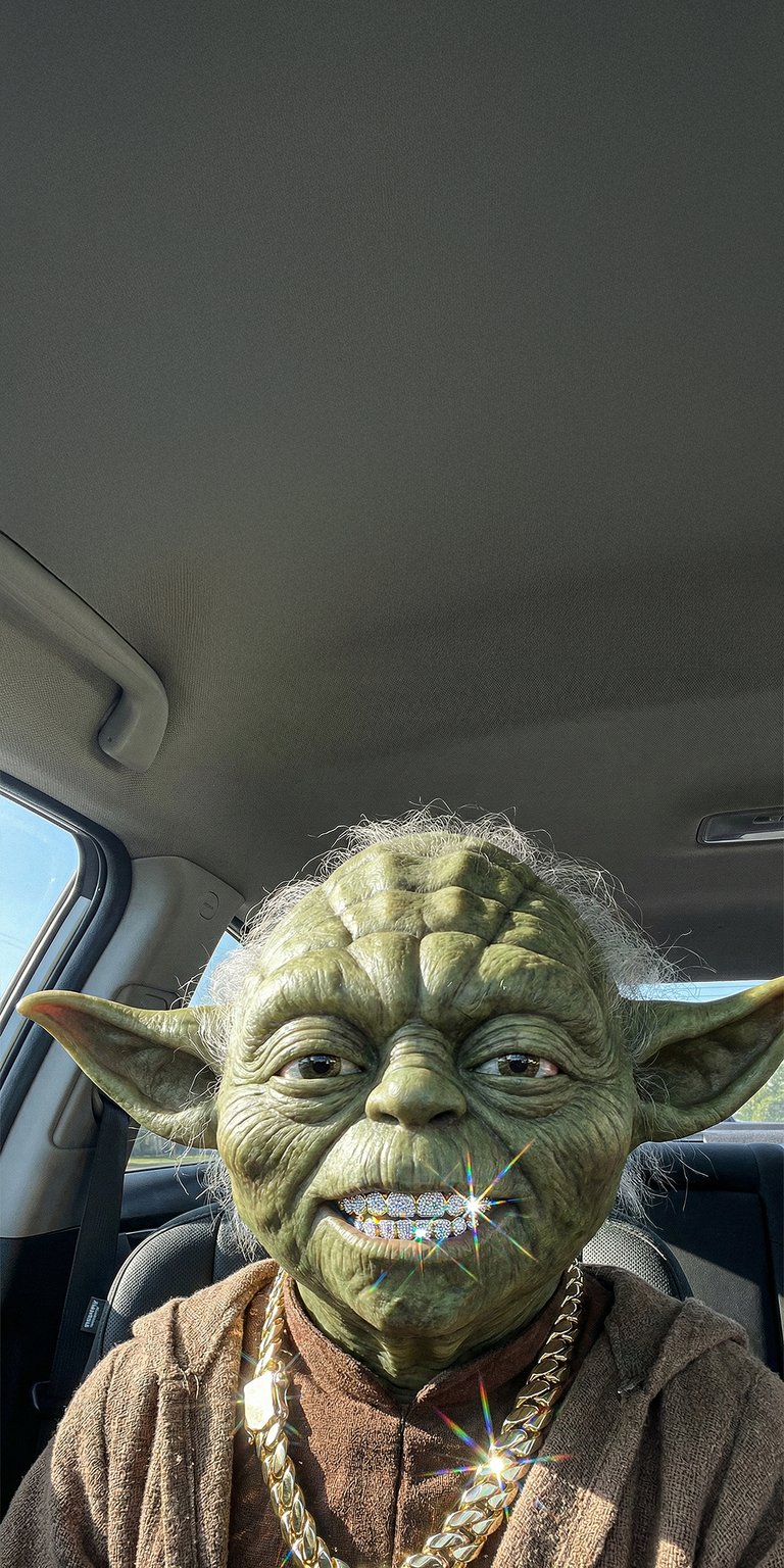 Elevate your iPhone with this unique 4K aesthetic wallpaper featuring a realistic Yoda rocking a diamond grill and heavy gold chain. This high-contrast wallpaper captures every detail of the Jedi Master’s street-style makeover under bright, cinematic lighting.