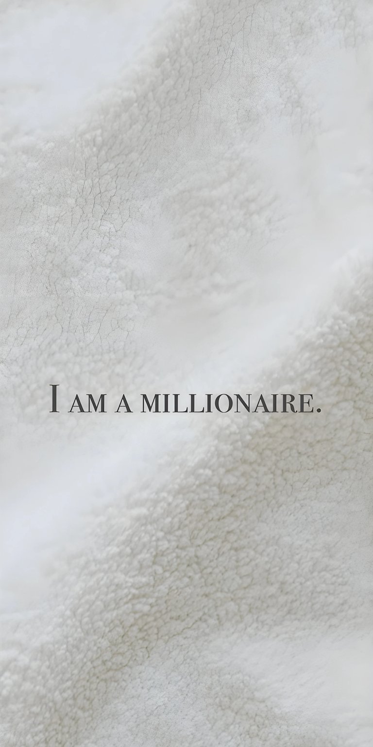 Download this "I Am A Millionaire" wallpaper in stunning 4K resolution for your iPhone! This stylish wallpaper features a soft, fluffy texture with a motivational quote.