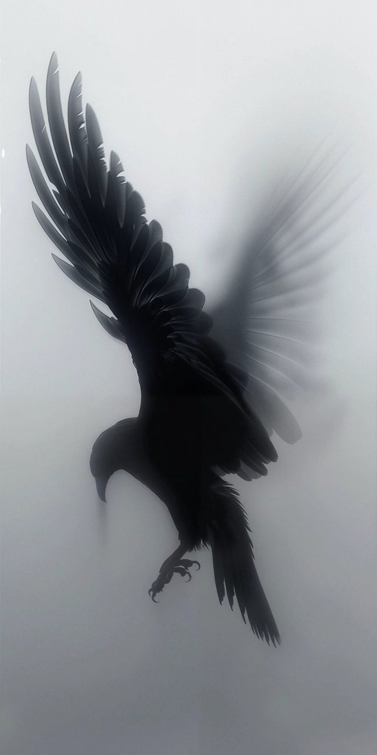 This stunning Raven wallpaper is perfect for your iPhone, showcasing a dark bird shrouded in mist with extended wings and sharp talons. Enjoy this 4K wallpaper, highlighting the mysterious and powerful presence of the raven.