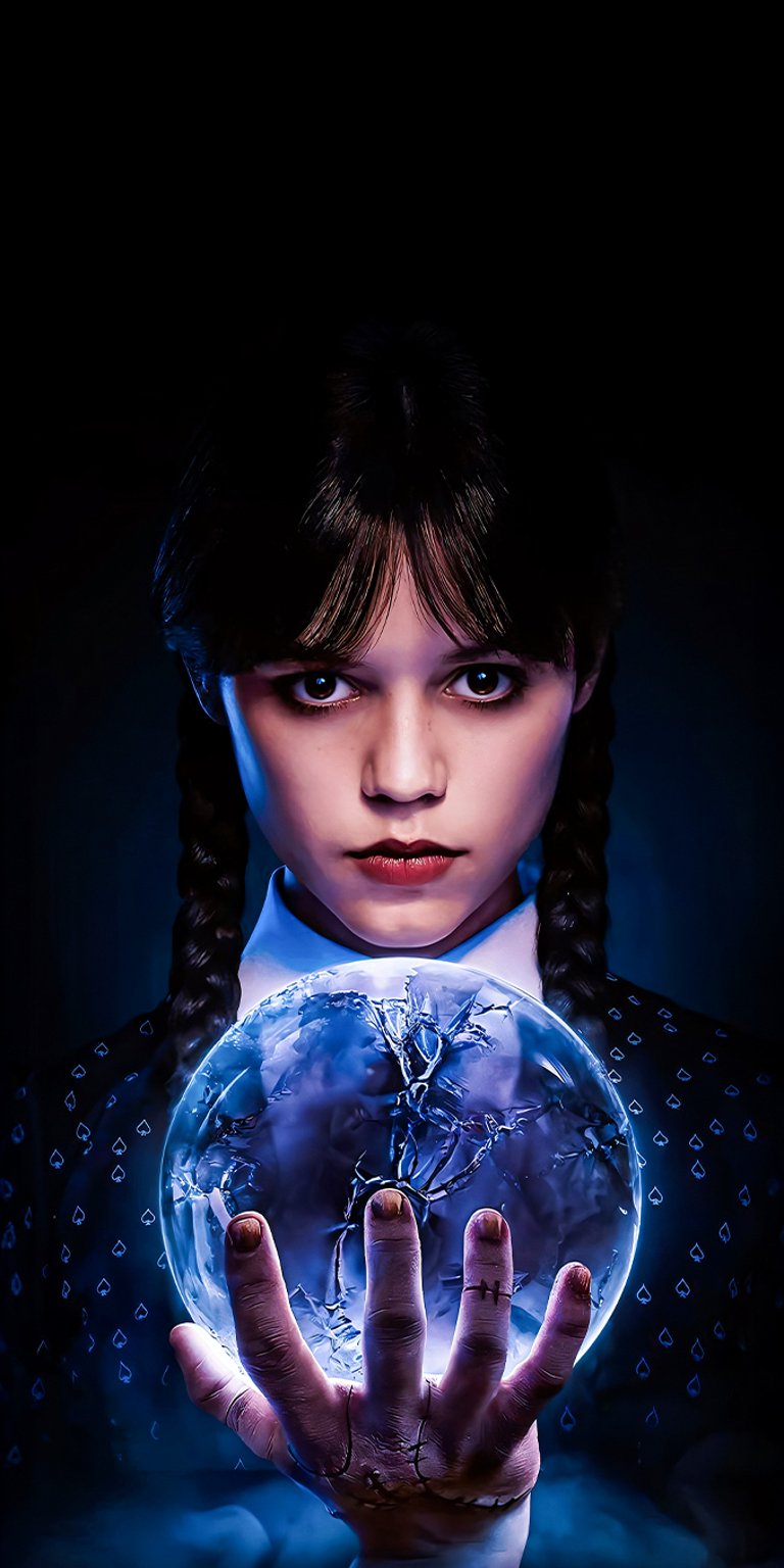 Wednesday holding crystal ball wallpaper iPhone 4K