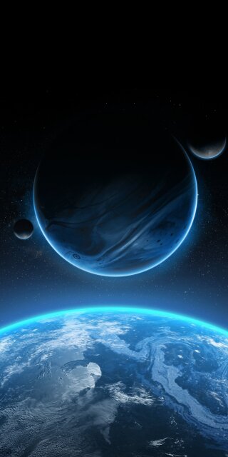 Earth near with other planets in space wallpaper 4k