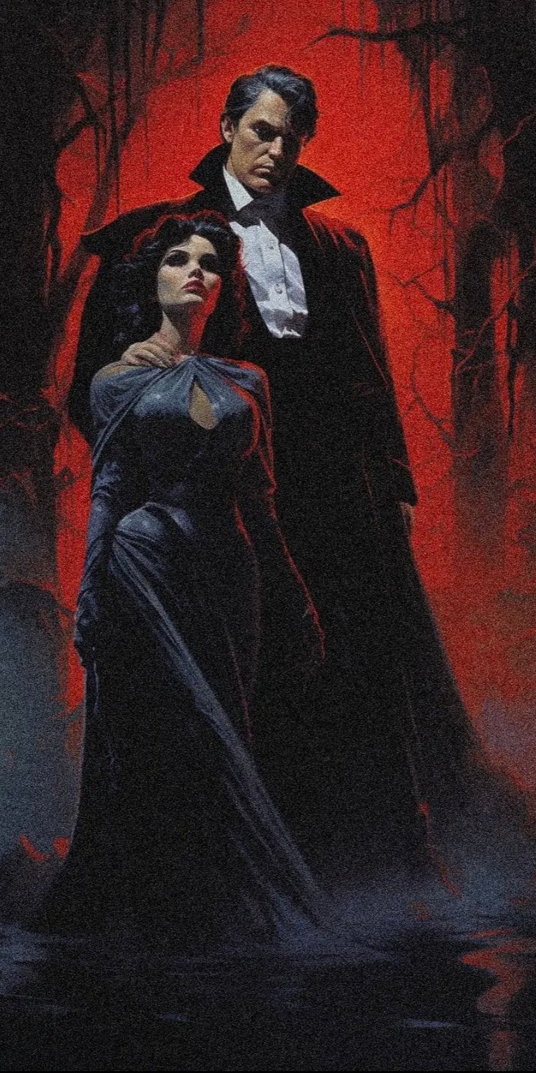 Dracula and a woman in the forest wallpapers HD mobile