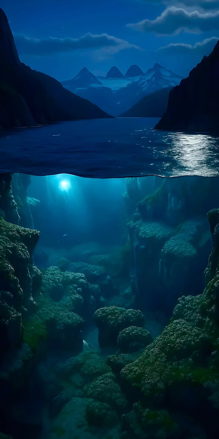 Night nnderwater 3D spatial wallpaper iPhone 4K