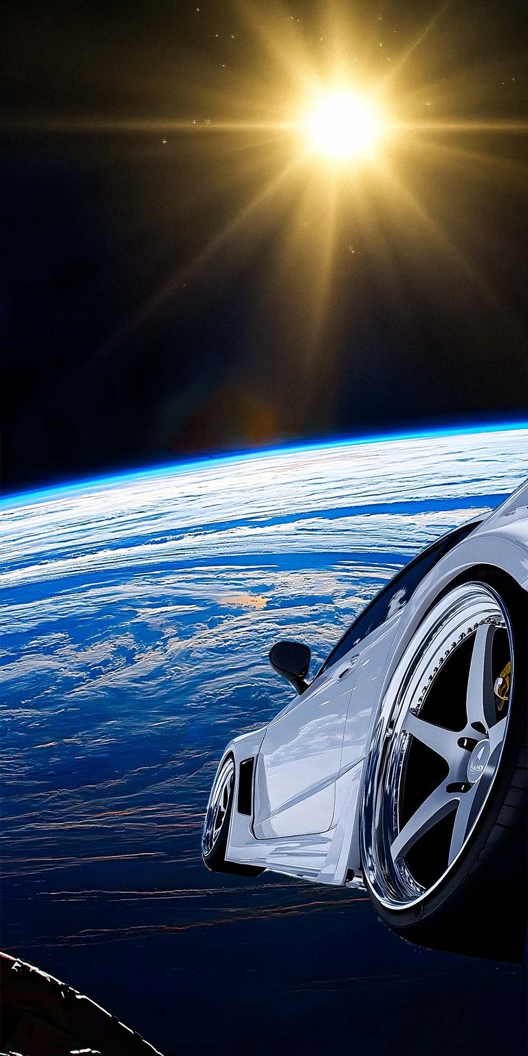 Car in space flating wallpaper for iPhone