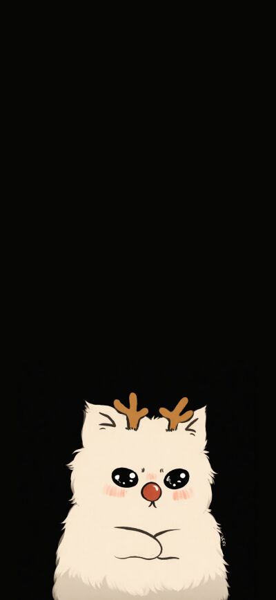This 4K wallpaper features matching cats for iPhone, each with unique headwear. One cat sports reindeer antlers, while the other dons a tiny Santa hat; perfect as a matching wallpaper for two people.
