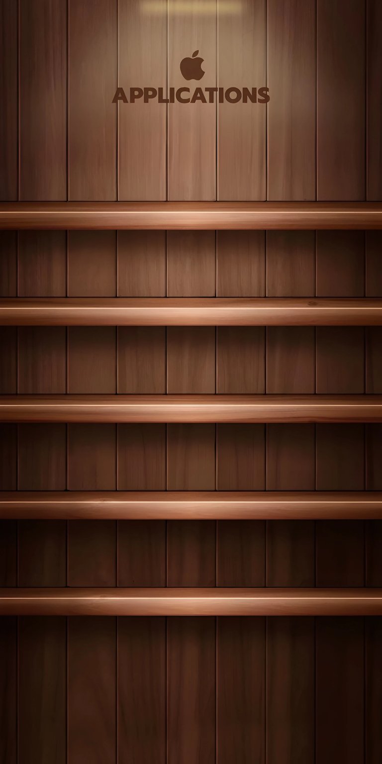 iOS wooden app shelf wallpaper 4K