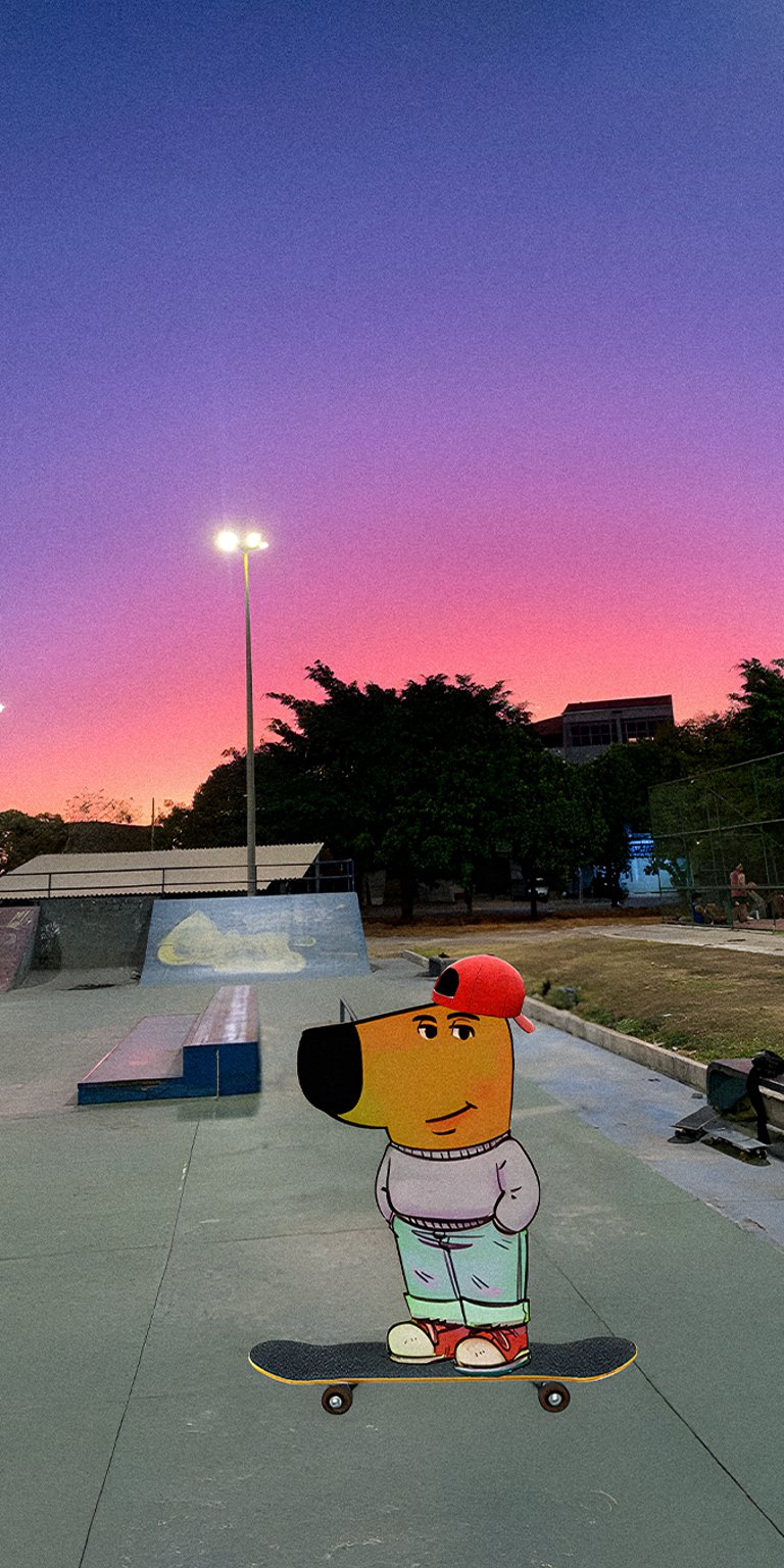 Chill Guy riding a skateboard wallpaper