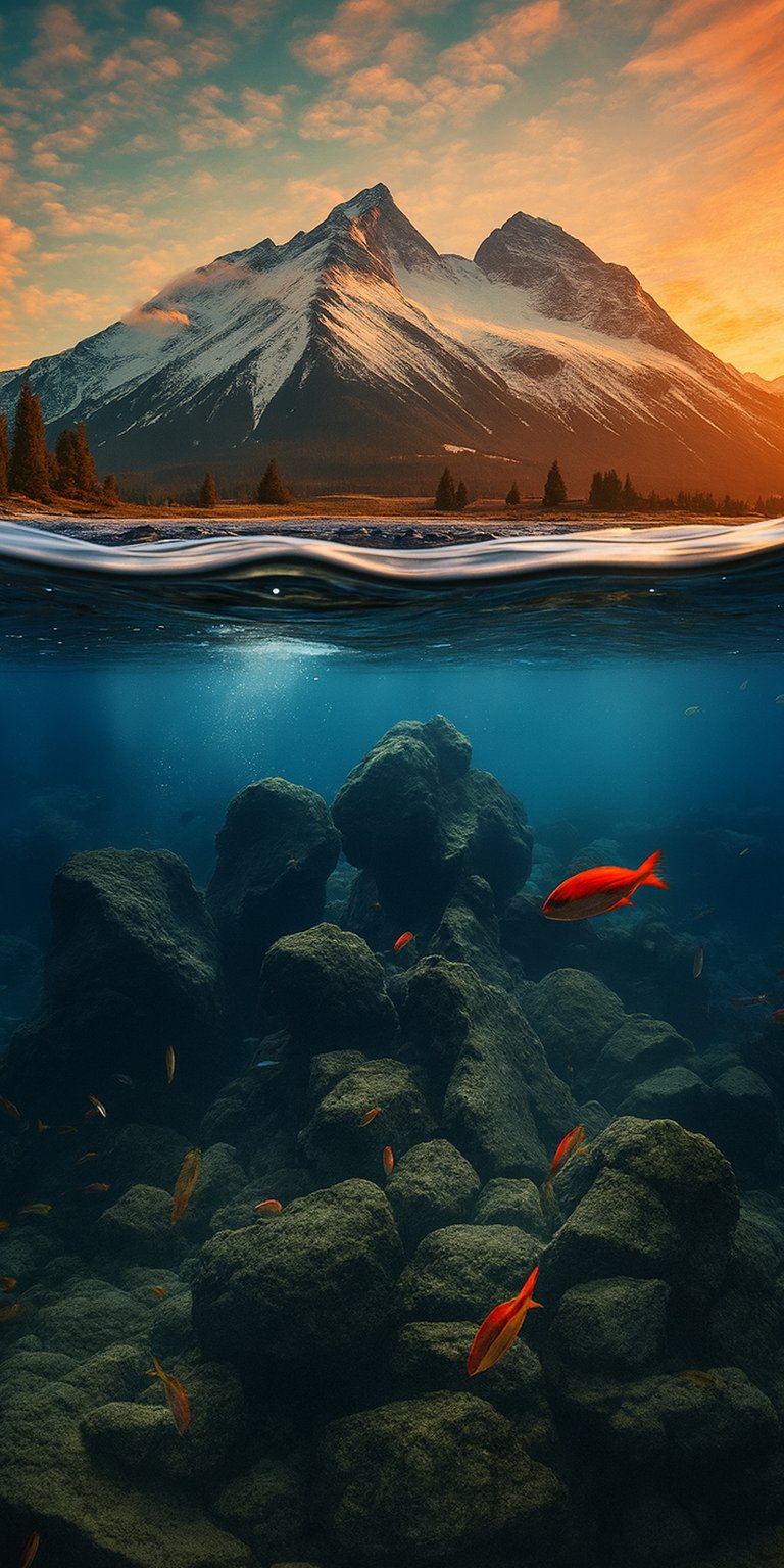 Ocean and mountain spatial wallpaper iPhone HD