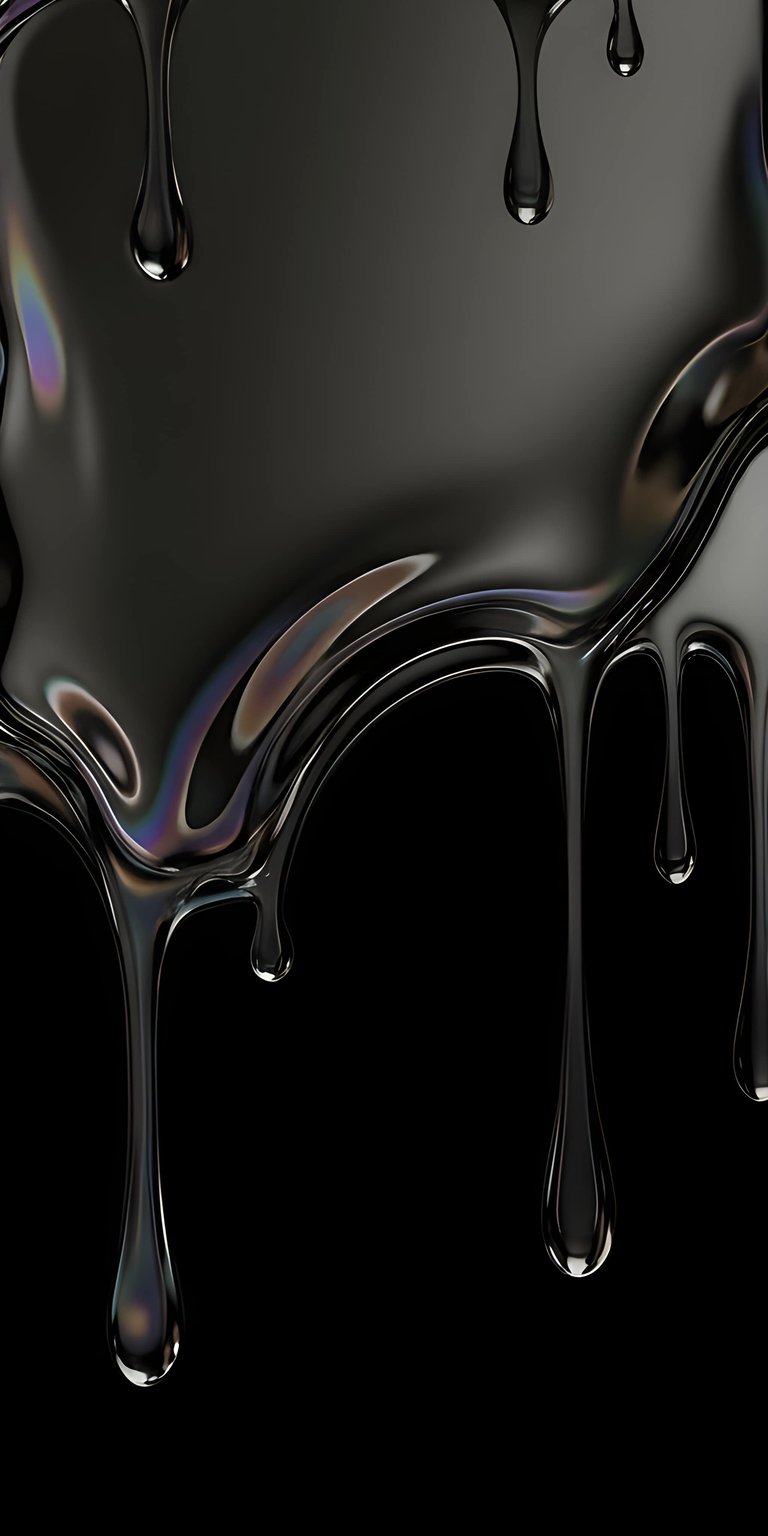 Download this mesmerizing oil drop 4K wallpaper for your iPhone, showcasing dripping streaks and subtle iridescent rainbows. The black background of this wallpaper highlights the liquid texture, creating a sleek and modern aesthetic.