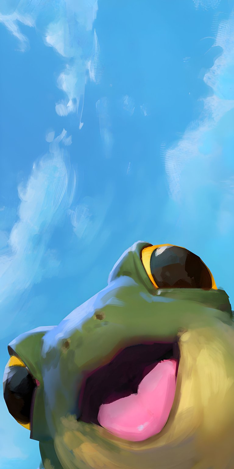 An expressive green frog is the focus of this vibrant 3D wallpaper. This nature-inspired aesthetic wallpaper adds a unique and colorful perspective to your iPhone screen.