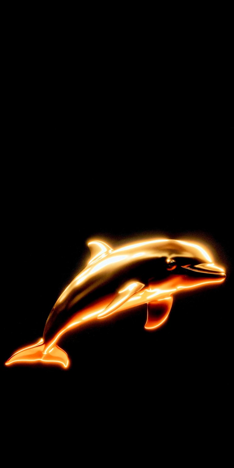 Download this captivating 4K dolphin wallpaper for your iPhone! The stunning marine creature is highlighted with bright orange light and a sleek, curved tail.
