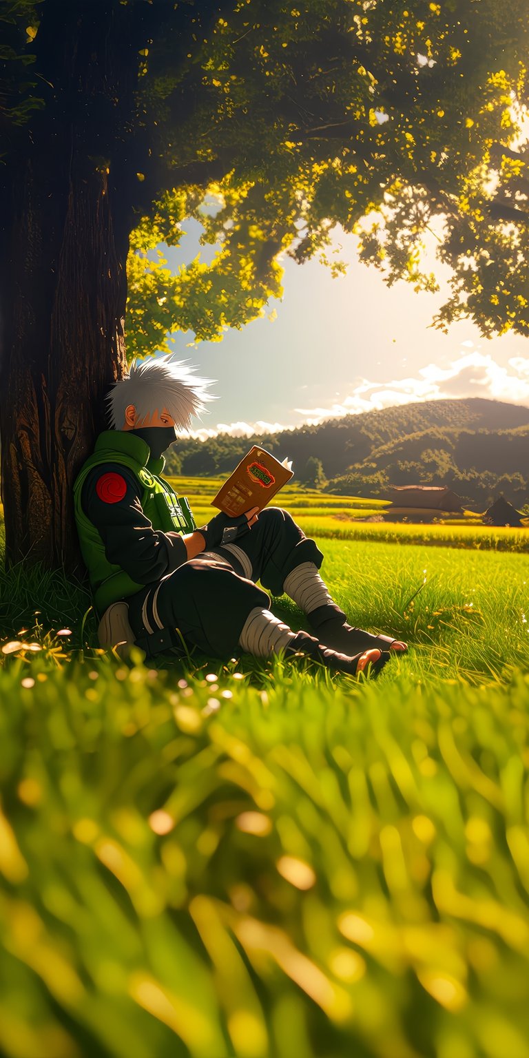 Kakashi Hatake read book under tree wallpapers