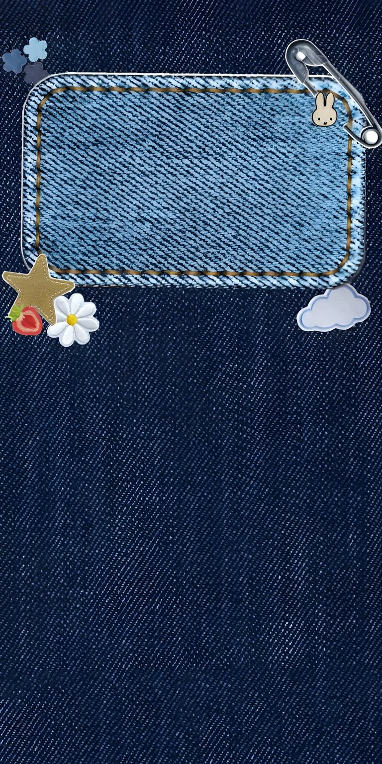 This denim patch 4K wallpaper features a light blue denim patch accented with a bunny pin, daisy, and gold star, making it perfect for your iPhone. The dark denim background of this wallpaper has a subtle texture.