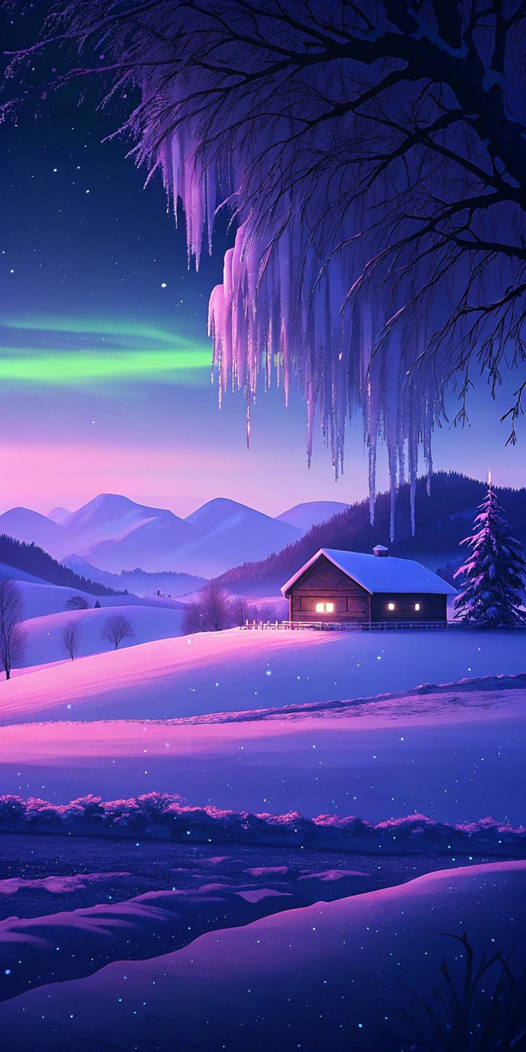 Winter land with a small cottage wallpaper iPhone HD