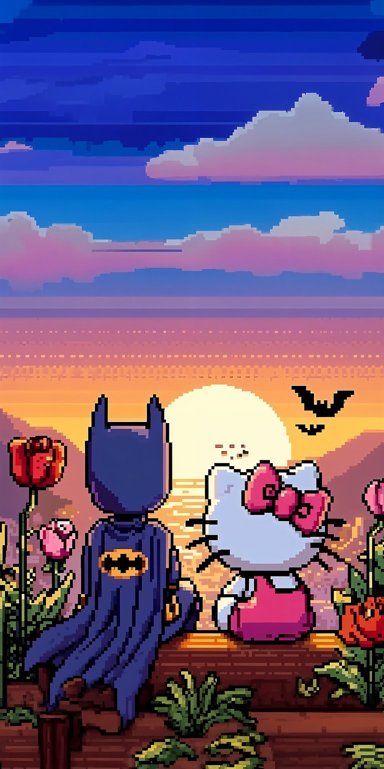 Batman with Hello kitty pixel art wallpaper iPhone HD