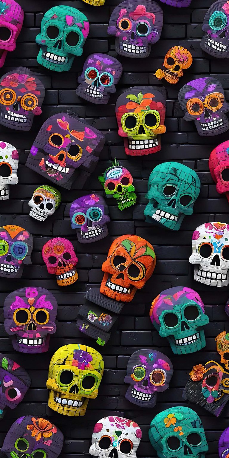 Colorful skulls art wallpaper for iPhone 4K