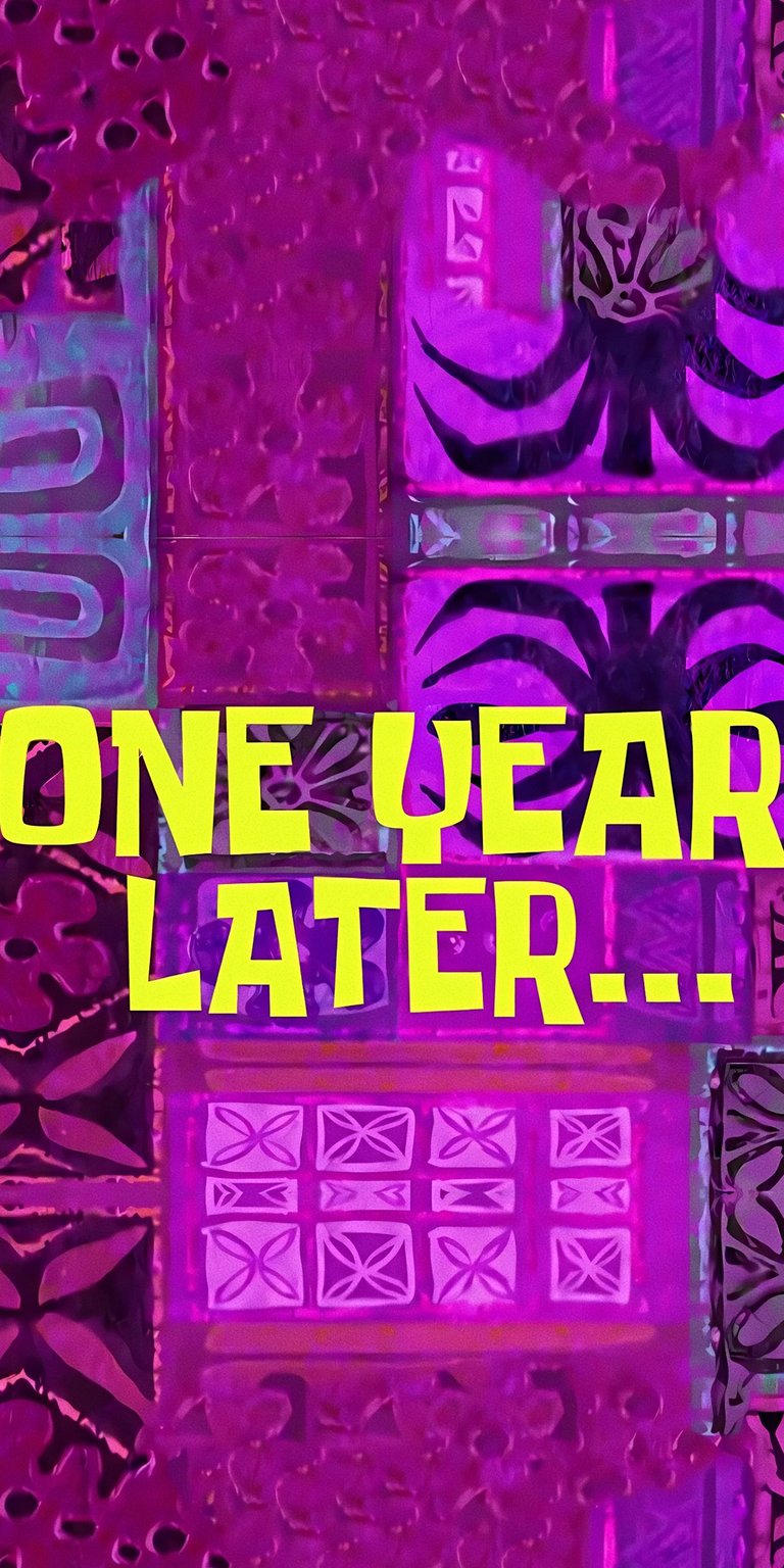 Download this One Year Later 4K wallpaper for your iPhone, showcasing a purple background and vibrant yellow text. This stunning wallpaper features decorative tiles with floral and geometric designs for a unique look.