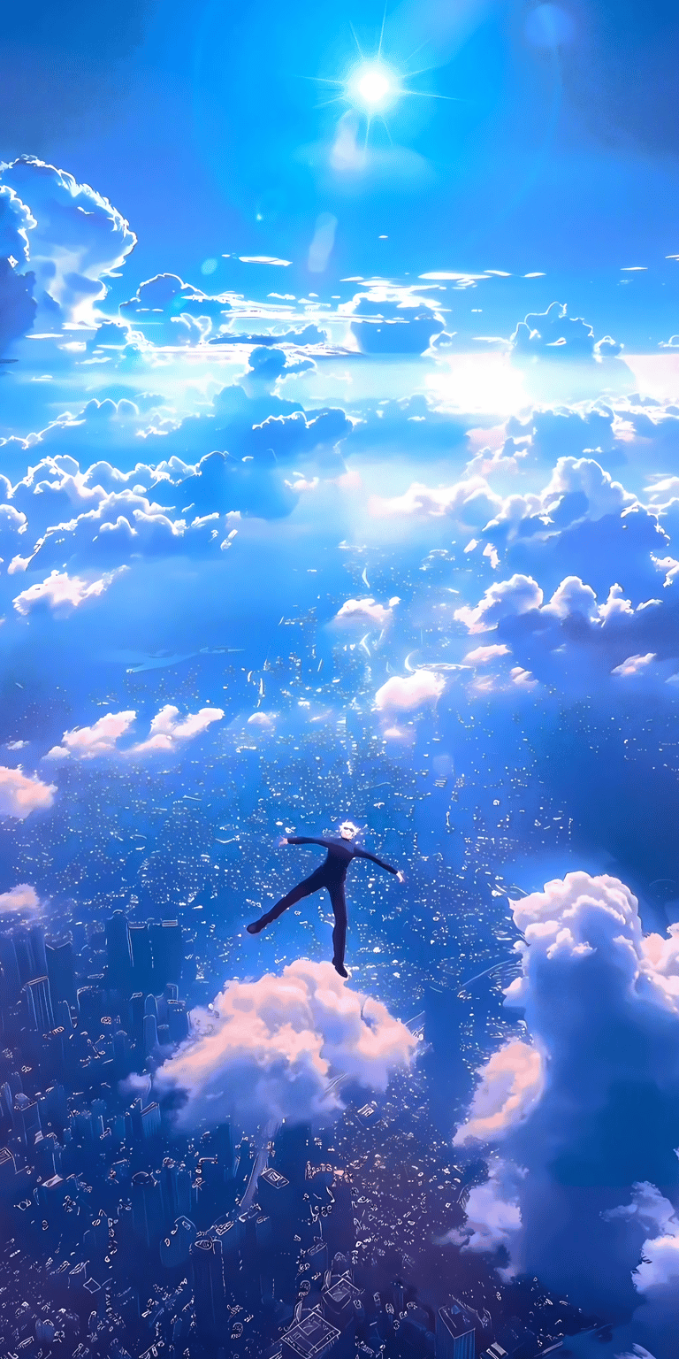 Man flying in the blue sky wallpaper