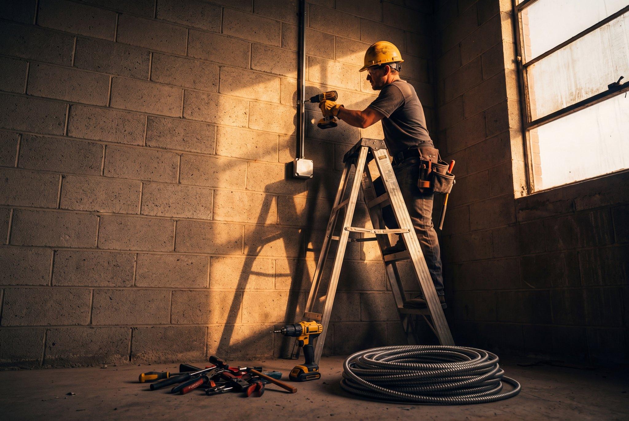 Contractor installing electrical conduit