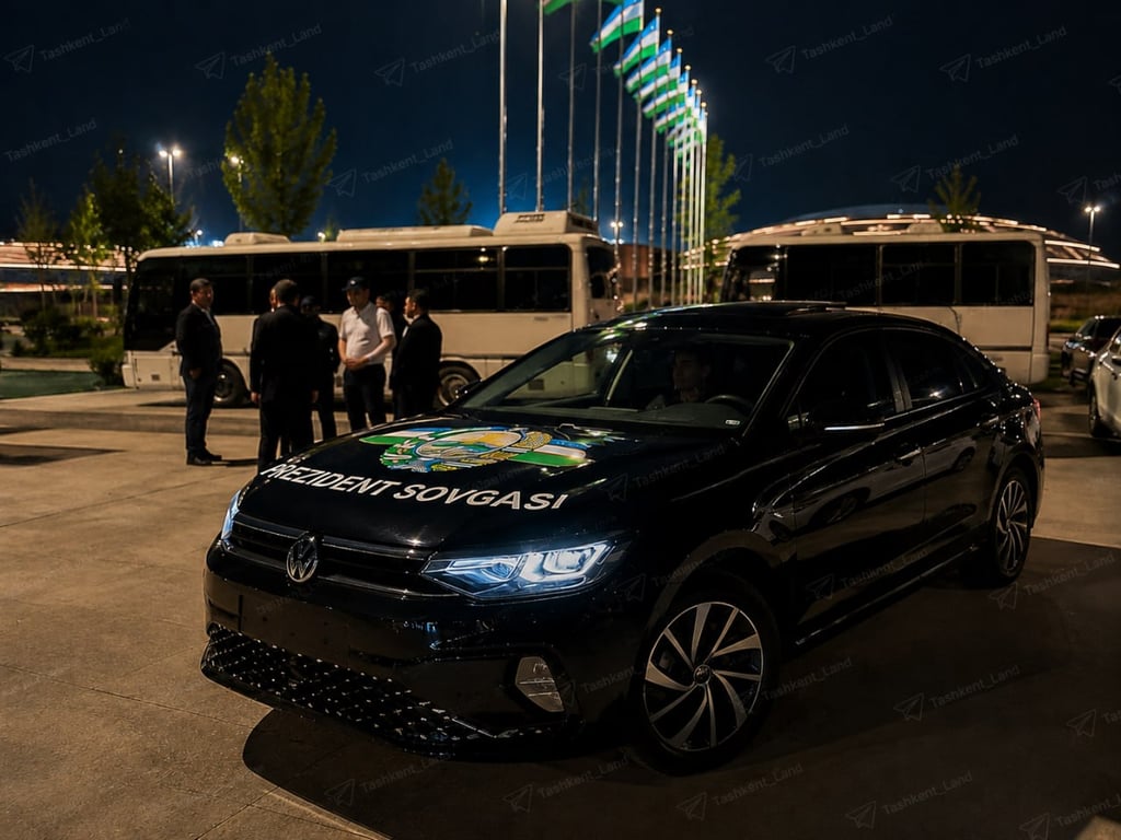«Prezident sovg‘asi» yozuvi tushirilgan Volkswagen avtomobillari tarmoqlarda paydo bo‘ldi