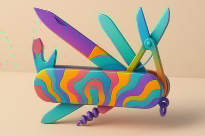A colourful swiss army knife, representing creativity, generalism and adaptability.