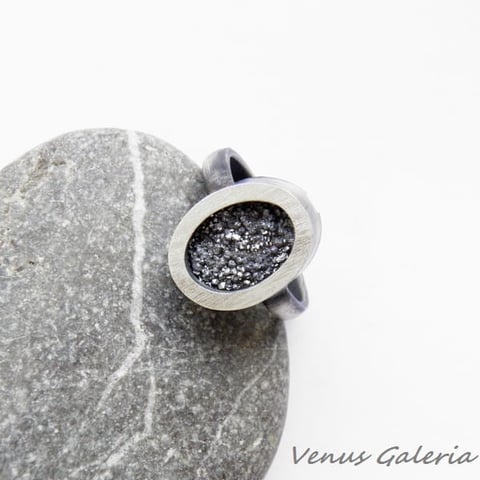 Pierścionek srebrny- Druza grey