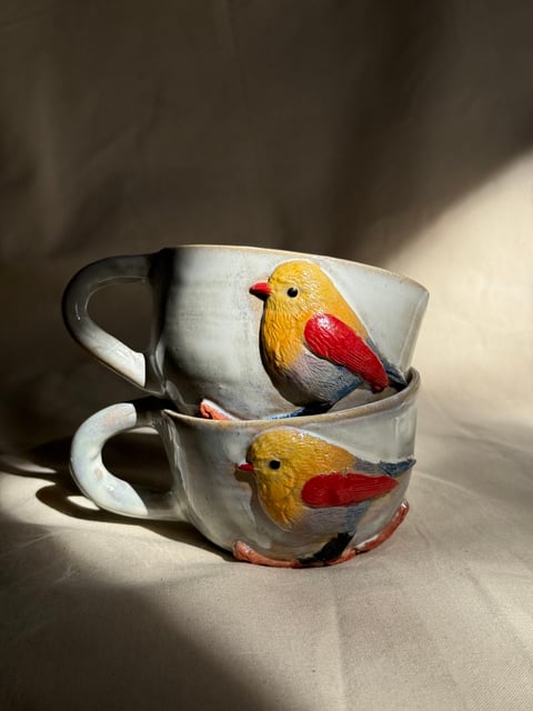 Filiżanka ptaszek - różowa - ceramiczna filiżanka z dekoracją ptaka