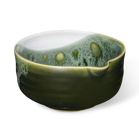 Miseczka do matchy - CHAWAN W STYLU KATAKUCHI - wzór FALA, kolor Groszek