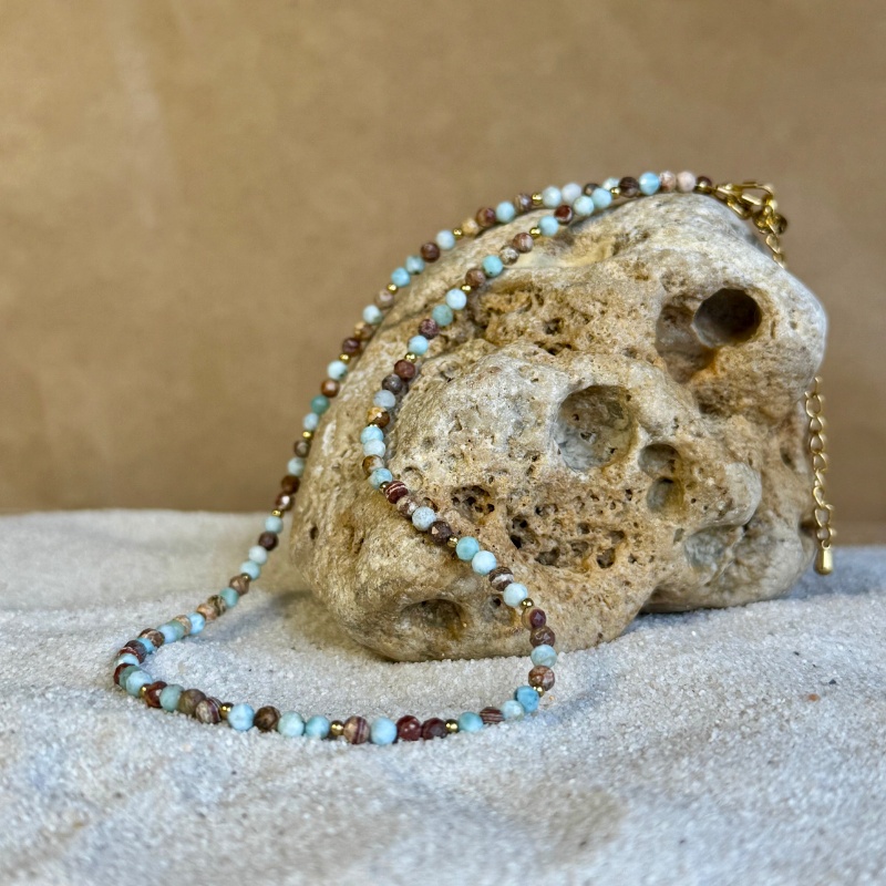 Naszyjnik | Larimar x Jaspis leopard