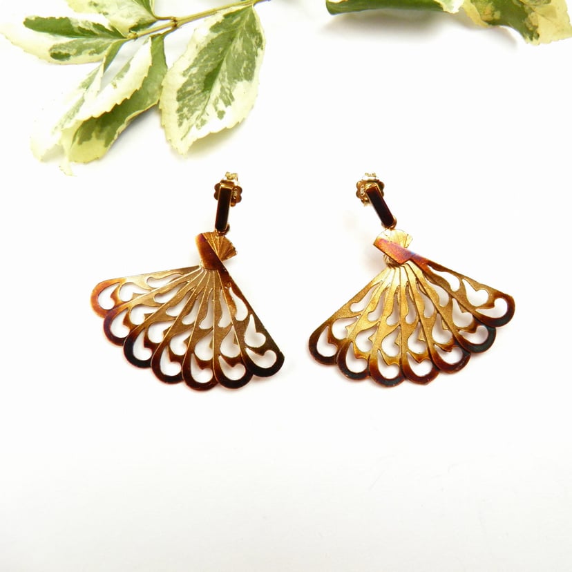 Wachlarze brązowe kolczyki srebrne na ruchomych sztyftach