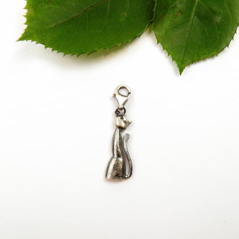 Charm srebrny- Kot mini szary
