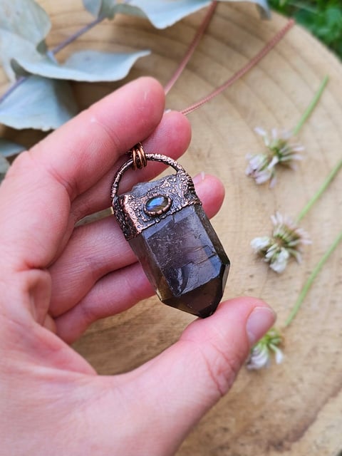 Amulet miedziany "Wiedźmiński Sopel" - Kwarc Dymny