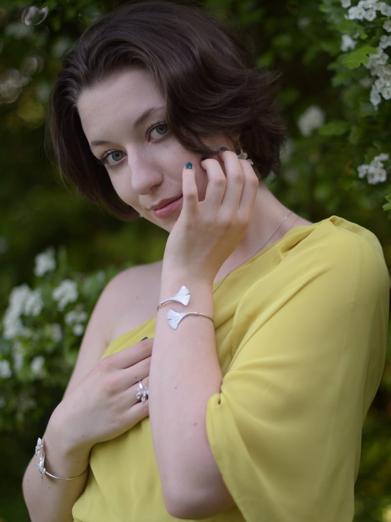 Bransoletka srebrna- Ginko I biała
