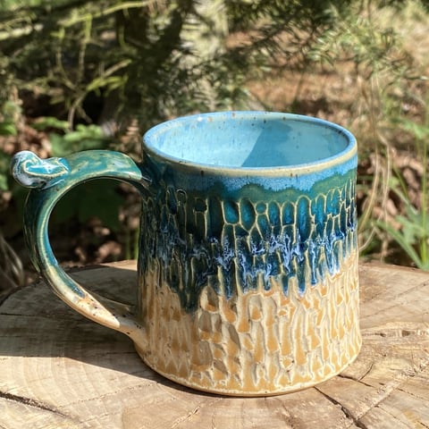 Kubek ceramiczny 280 ml - turkusowy, beżowy - FALA