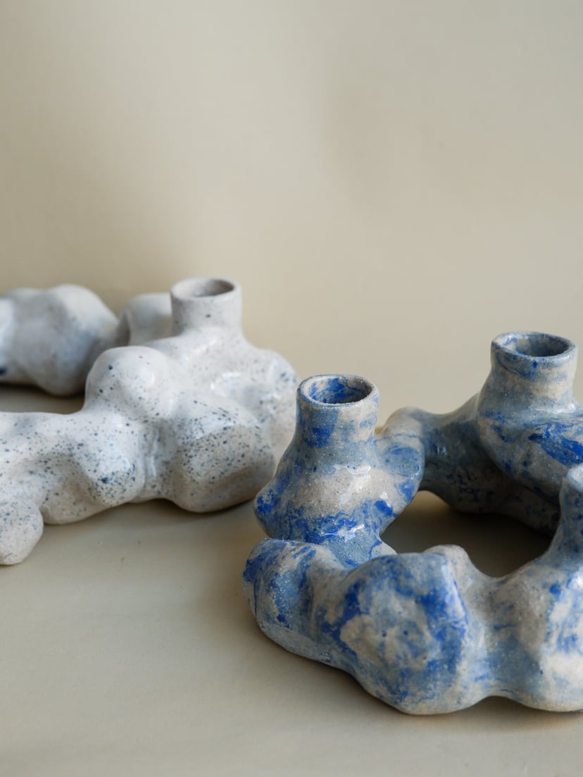 The Gems- Marbled Round Candle Holder 06 - świecznik z kamionki z kolekcji The Gems