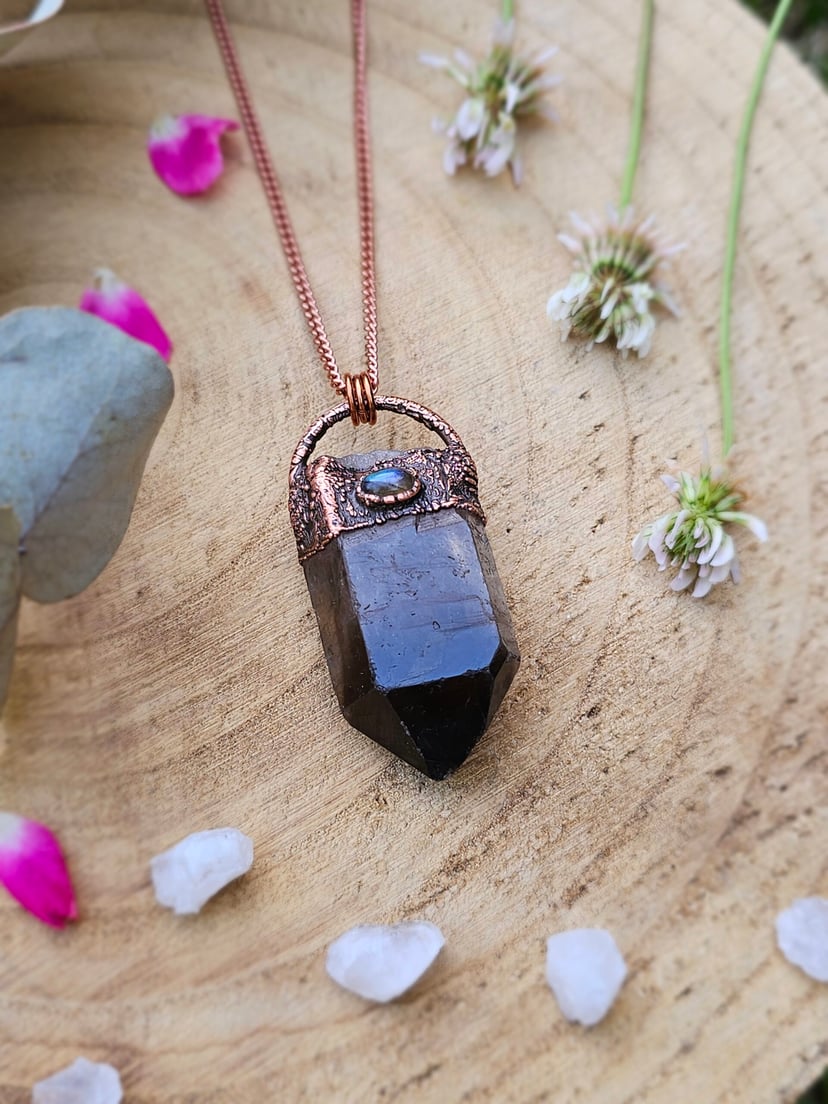 Amulet miedziany "Wiedźmiński Sopel" - Kwarc Dymny